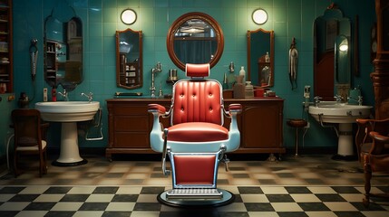 A vintage barber chair in a retro barbershop, evoking nostalgia for classic grooming rituals
