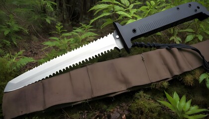 A survival machete with a serrated edge capable o upscaled 4