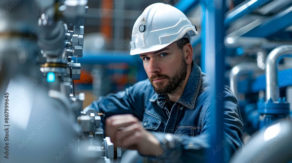 Poster skilled plumbers installing piping systems in a building - photo realistic concept ensuring health, 