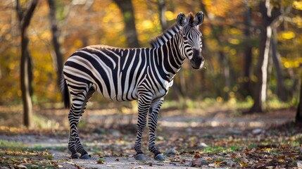 Obraz premium A zebra standing in the middle of a forested area, AI
