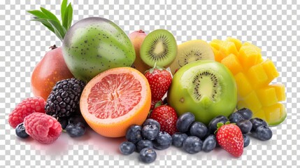 mix of fruits on isolated background generative ai
