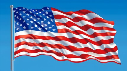 Fototapeta premium American Flag Waving Proudly Against Blue Sky,Patriotic Symbol of Freedom and National Pride
