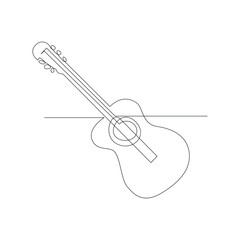 Vector continuous liner art drawing of acoustic guitar concept of music studio