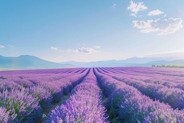 Obraz premium Sunlit Lavender Field under Clear Blue Skies