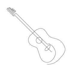 Vector continuous liner art drawing of acoustic guitar concept of music studio