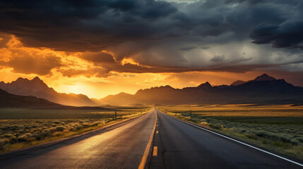 Majestic Sunset Over Open Highway in Countryside