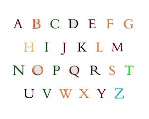 English alphabet, letters, Latin alphabet, color alphabet, three-dimensional letters