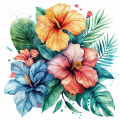 A colorful bouquet of flowers with a tropical theme