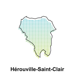Map of Herouville Saint Clair City with gradient color, dot technology style illustration design template, suitable for your company
