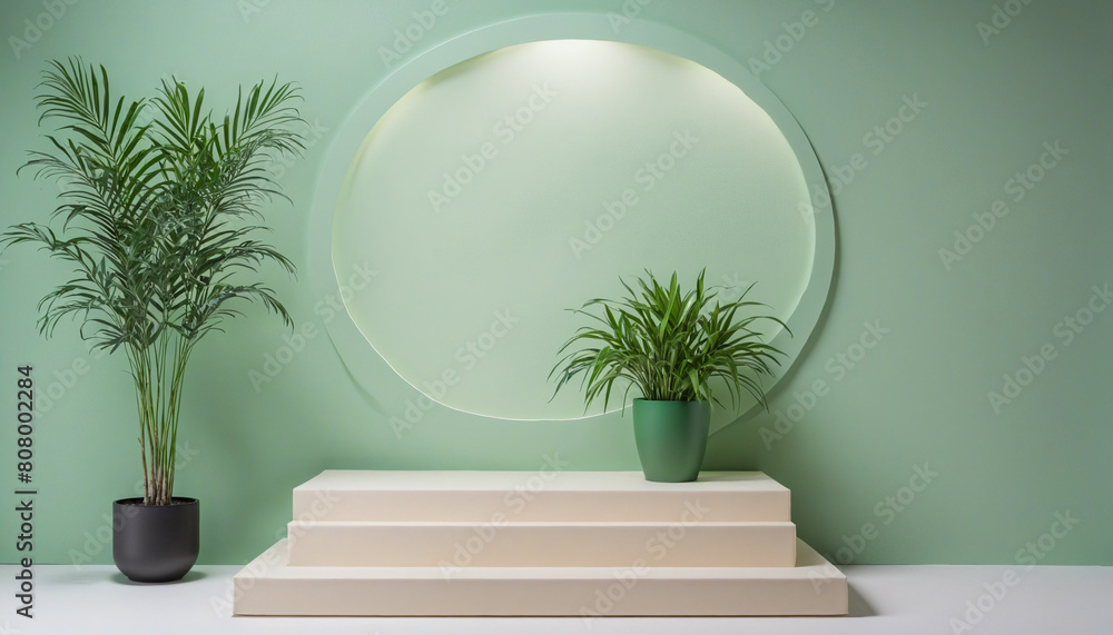 Poster nature-inspired minimalistic design featuring geometric elements and clean lines, creating a blank c