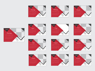 Creative desk calendar design 2025 with red layout.