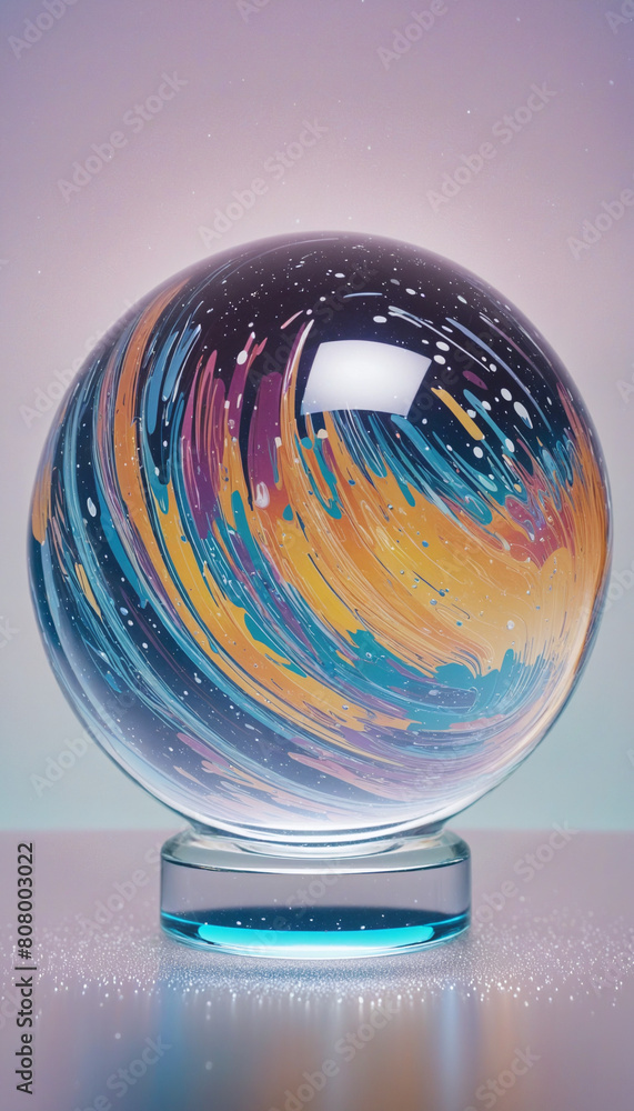 Poster crystal ball mirage: a captivating, vibrant, and three-dimensional swirl of iridescent shapes and co