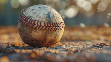 A closeup of Baseball, against Diamond as background, hyperrealistic sports accessory photography, copy space