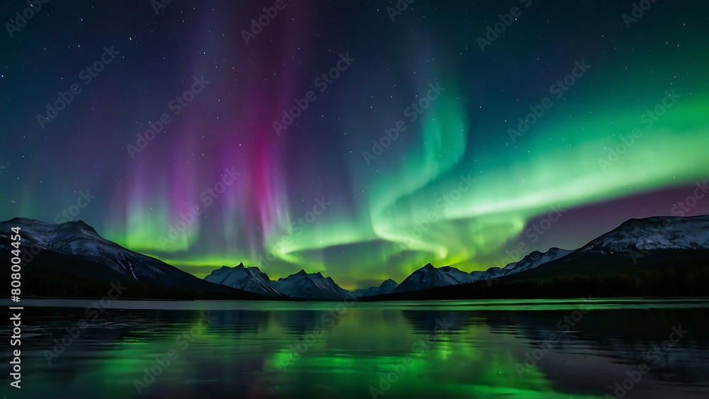 Wall mural aurora borealis over the lake