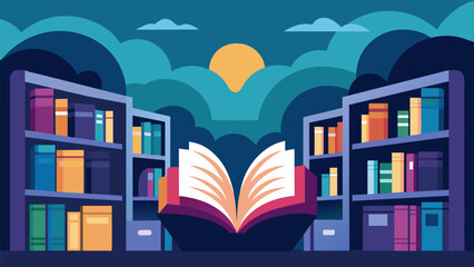 The sound of pages turning and muffled murmurs of other book lovers create a tranquil atmosphere perfect for getting lost in a literary treasure.. Vector illustration