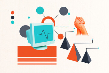 Composite collage picture image of computer management graph working process data analysis startup...