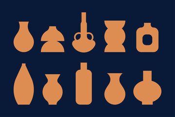 Set of terracotta pottery isolated vector illustrations