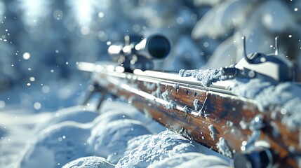 A closeup of Biathlon Cross-country ski, Rifle, against Varies as background, hyperrealistic sports...