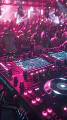 AI as a DJ, creating beats for a dance club, energetic crowd.
