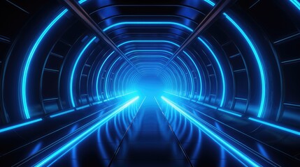 Futuristic Blue Sci-Fi Tunnel with Lights