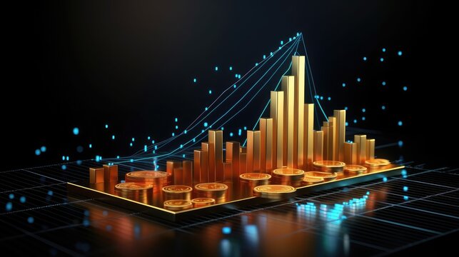 Digital Financial Growth Chart with Bitcoin Representation