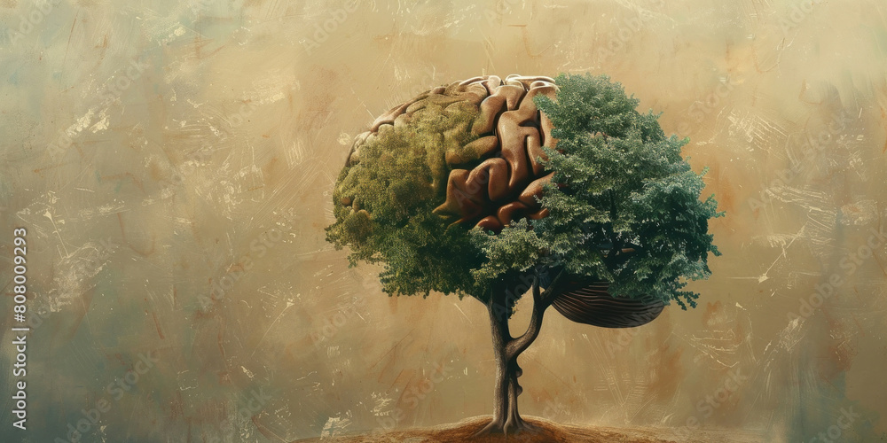 Poster tree of knowledge a mindful fusion of nature and intelligence depicted on digital canvas