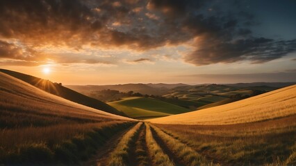 Beautiful sunset over rolling hills