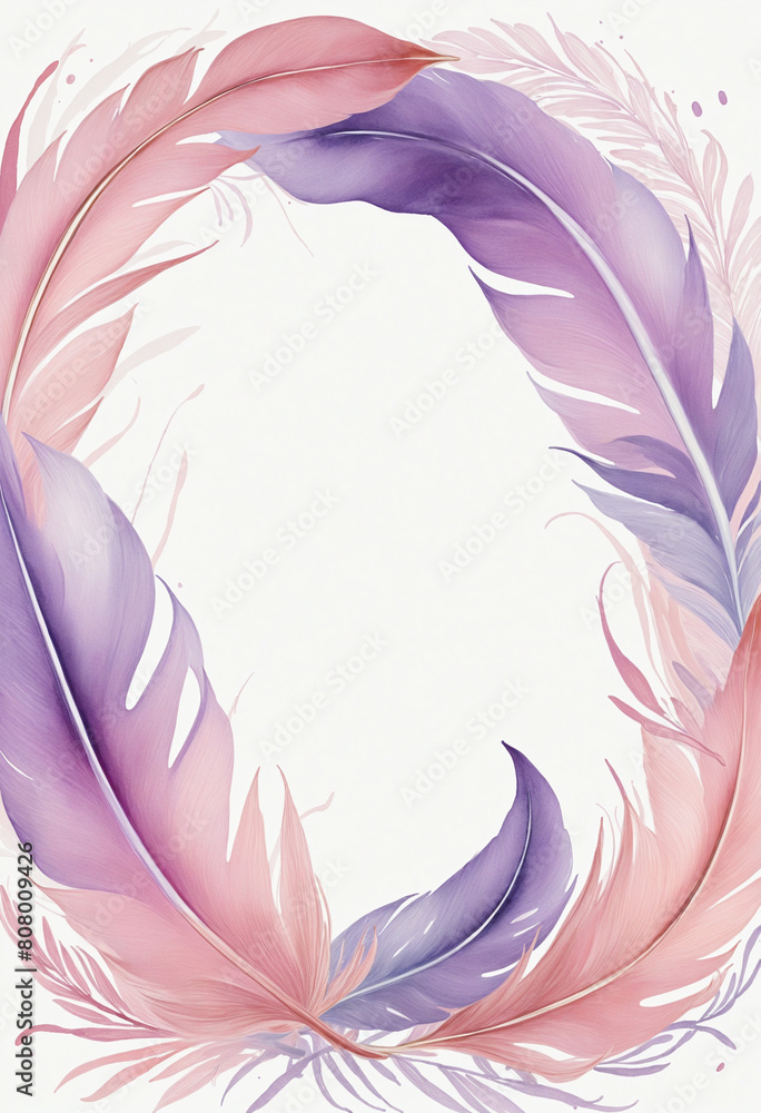 Poster ai-generated watercolor bloom design frame with clipped feather and floral elements in vibrant color