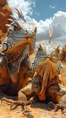 Obraz premium Desert iguana on hot sands, heat lover, enduring.
