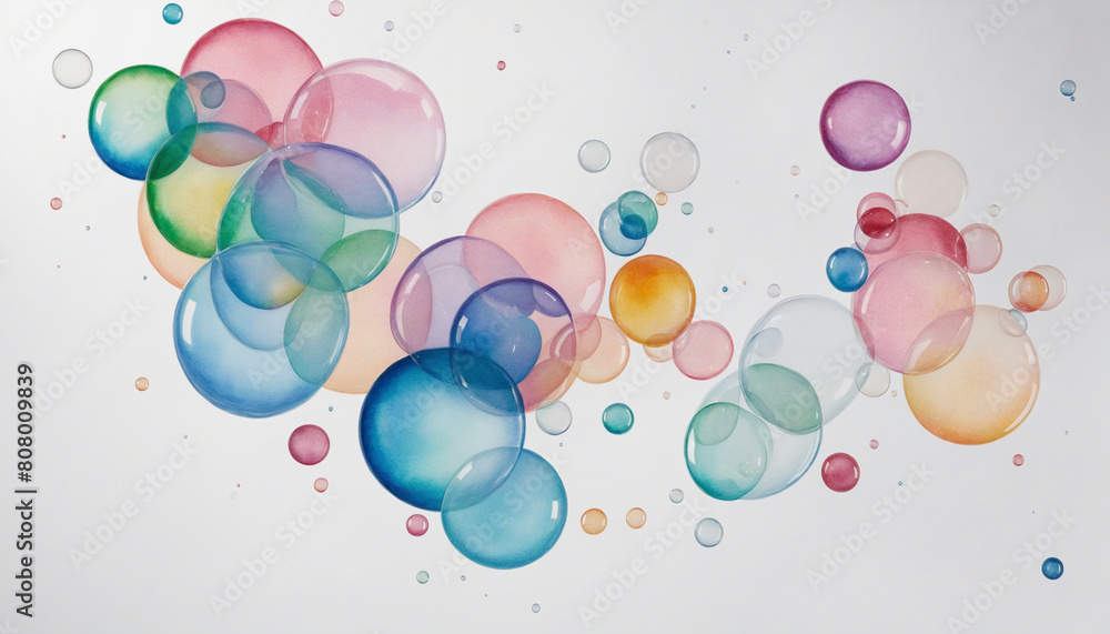 Aufkleber abstract watercolor bubbles floating in a generative ai design, with copy space and a white isolated
