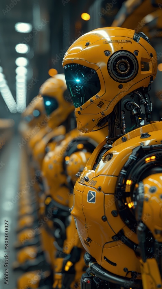 Poster dynamic lighting following robots on a production floor.