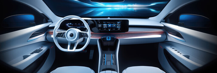 Futuristic Car Interior Design During Night Drive