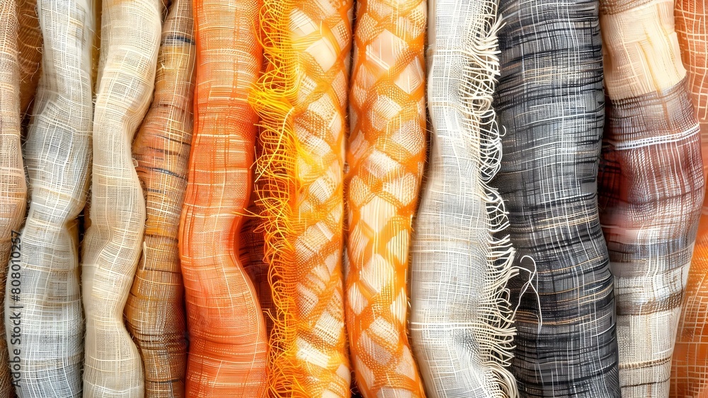 Poster irregular vertical weave boho striped fabric design for web or print. concept fabric design, boho st