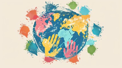 Hands reaching out to each other around the world. Vector illustration.