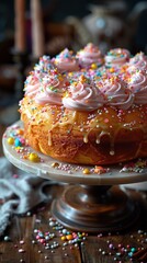 King cake, colorful sugar topping, hidden baby figurine.