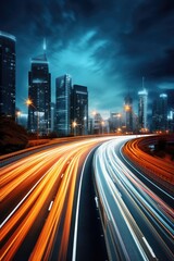 Obraz premium Illuminated Urban Highway in the City at Night