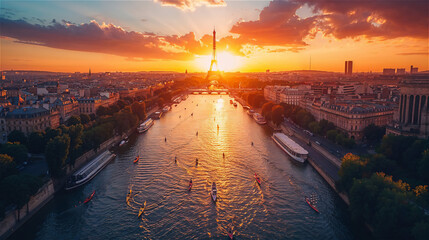 A panoramic view of the Seine River in Paris.