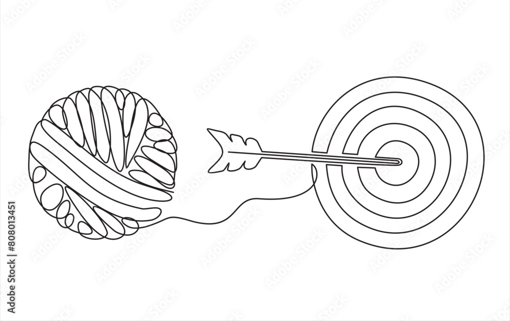 Aufkleber continuous one line drawing of chaos and dart board. metaphor of disorganized difficult problem foun
