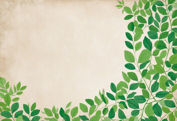 Fototapeta premium Botanical Green Leaves Border on Paper Background: A Modern Generative AI Composition 