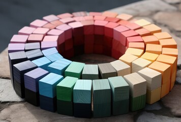 Colorful Wooden Blocks Arrayed in a Circular Pattern