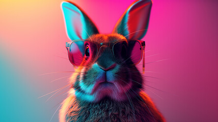 A rabbit wearing sunglasses and a hat