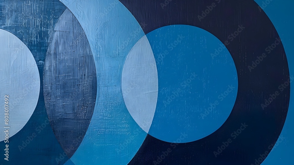 Poster harmonious blue geometric circles overlapping abstract art design