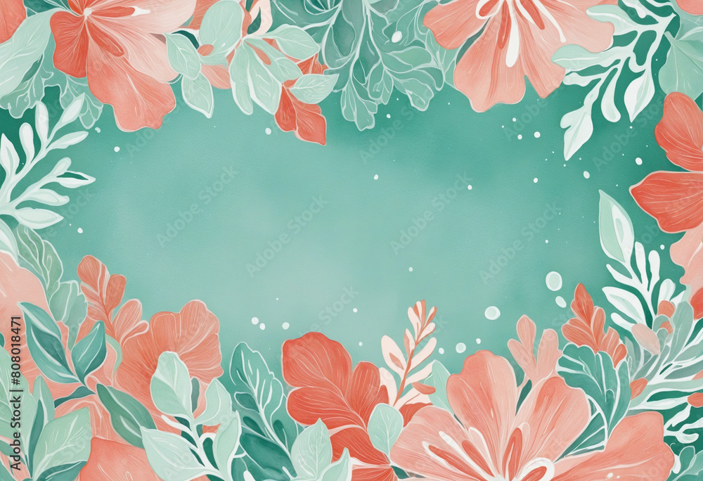 Poster floral watercolor abstract frame design with blooming flowers in a generative ai vector layout, clip
