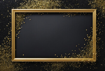 Luxurious Black and Gold Glitter Framed Vintage Wallpaper for Elegant Invitations and Designs