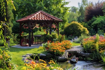 japanese garden with flowers