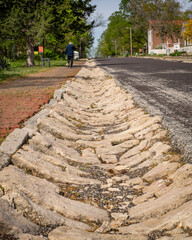 street drain paved with rocks in historic town of Arrow Rock, Missouri