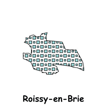 Map City of Roissy en Brie, geometric logo with digital technology, illustration design template