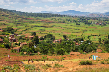 landscape of Betafo fields near Antsirabe in Madagascar