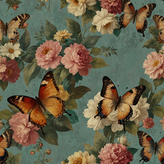 Vintage Floral Pattern with Butterfly