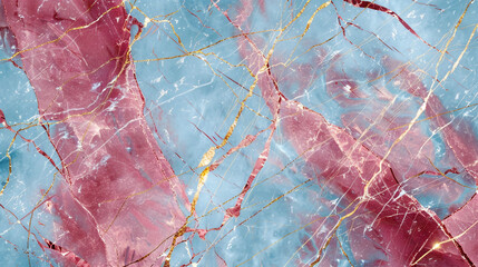Lustrous ruby  sky blue marble background with opulent golden lines ideal for a luxurious stone effect